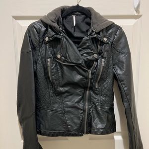 Free People Leather coat with detachable hood